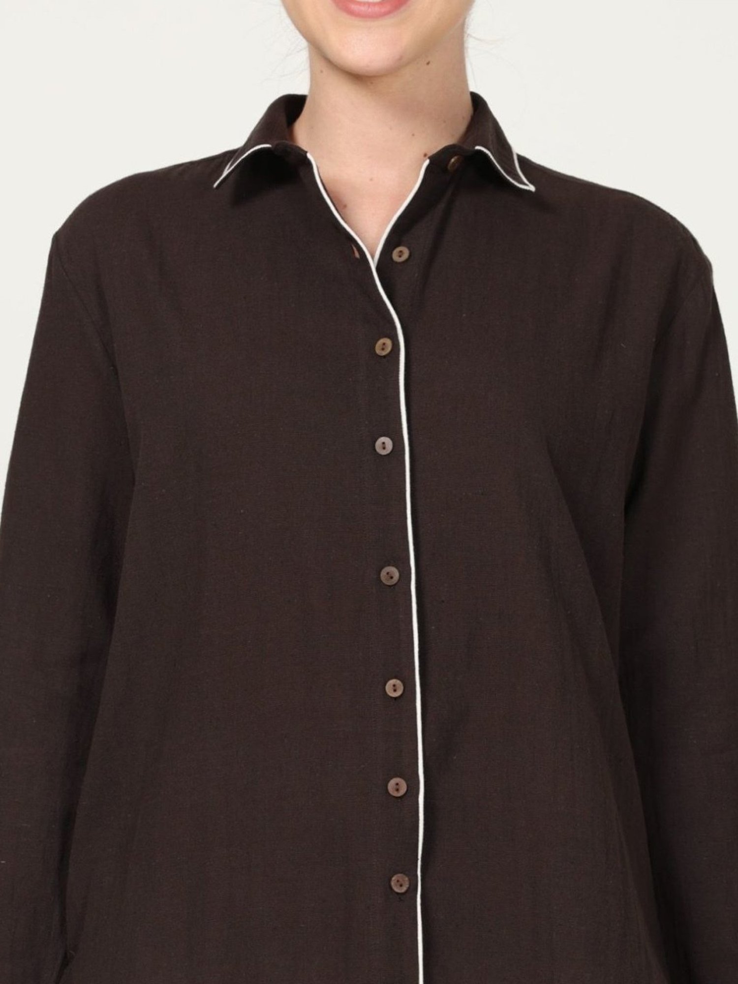 Saltpetre Classic Coffee Brown Shirt with piping in Organic Cotton