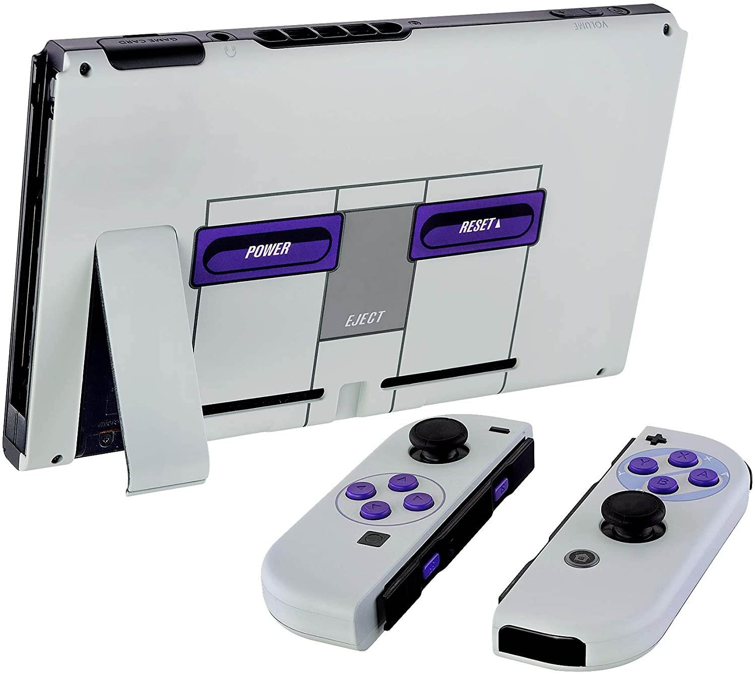 eXtremeRate Soft Touch Grip Back Plate for Nintendo Switch Console, NS Joycon Handheld Controller Housing with Full Set Buttons, DIY Replacement Shell for Nintendo Switch - Classics SNES Style