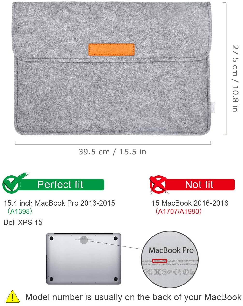 Inateck Felt 15 -15.4" MacBook Pro Sleeve Case Ultrabook Netbook Bag with Pocket