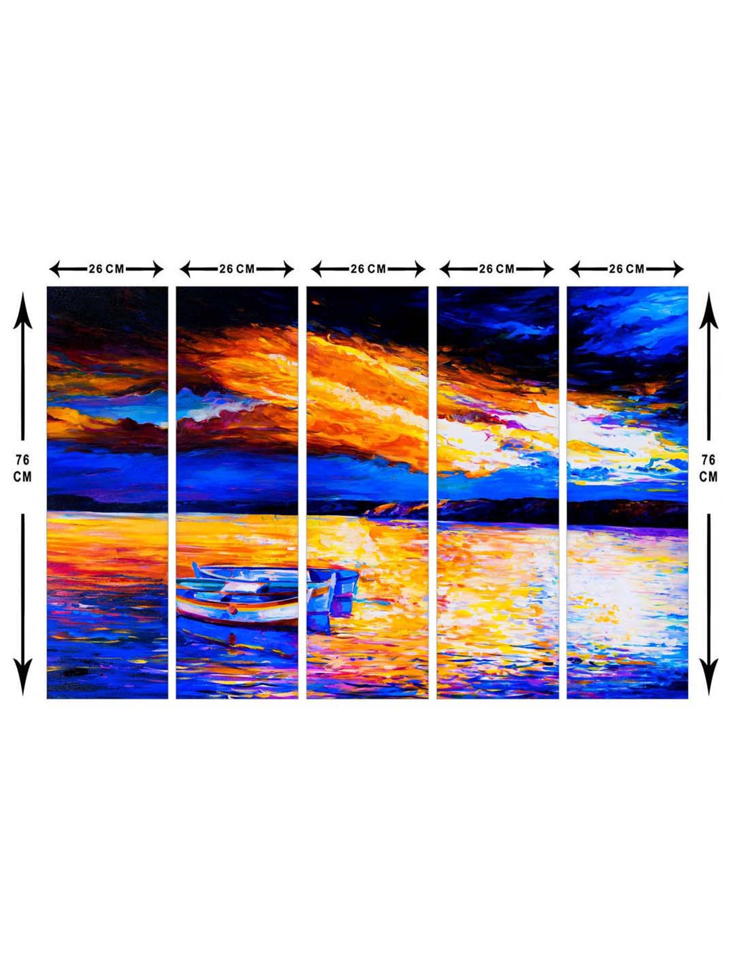 999Store Blue & Orange Boats in The Sea Art 5 Frame MDF Paintings