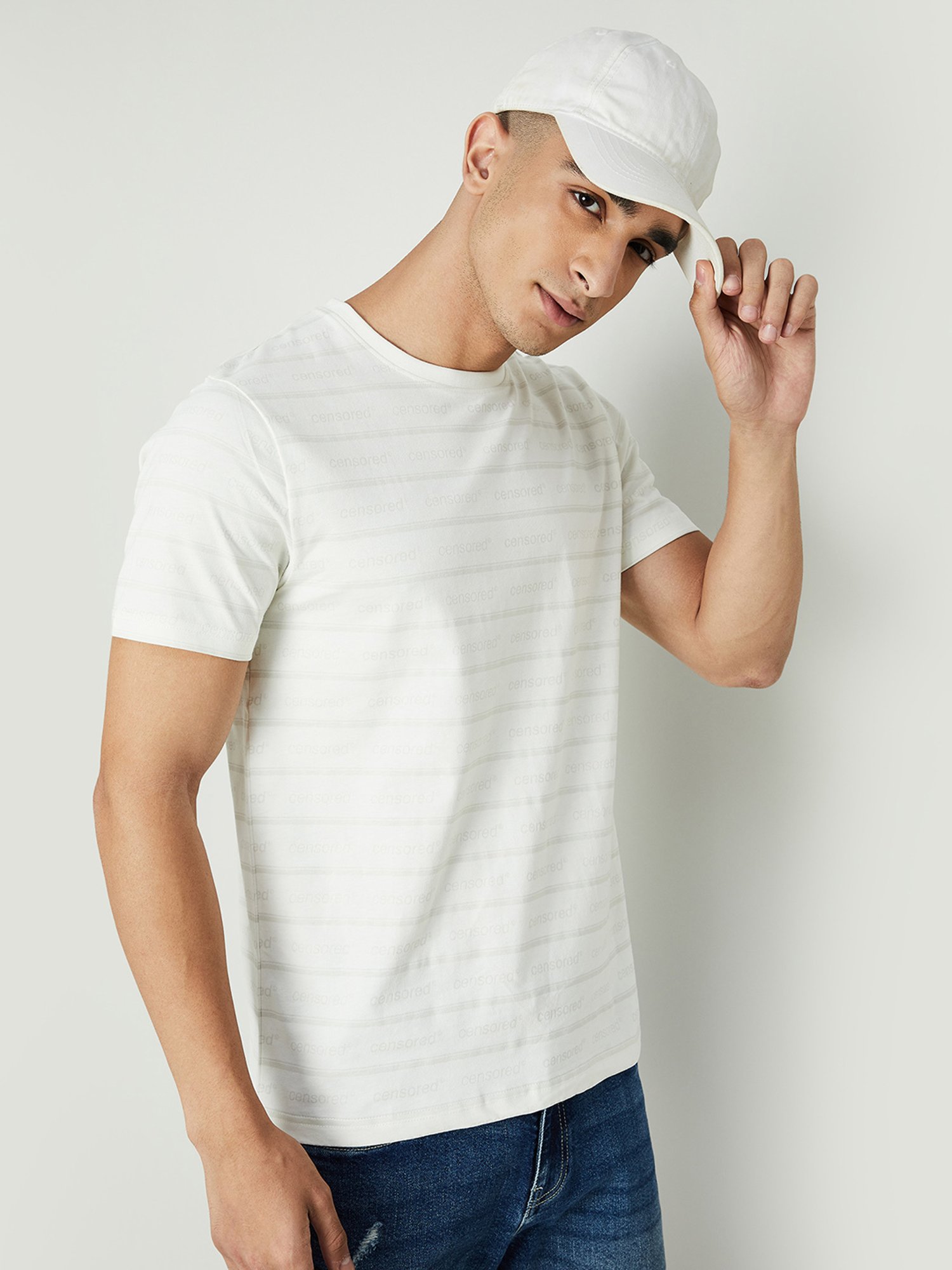 Forca by Lifestyle White Regular Fit Printed Crew T-Shirt