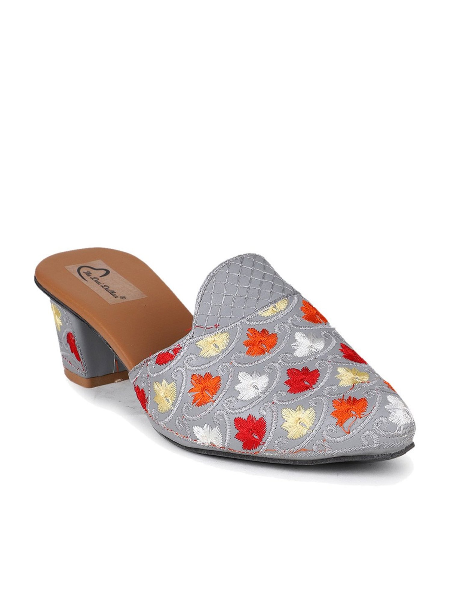 The Desi Dulhan Women's Grey Mule Shoes
