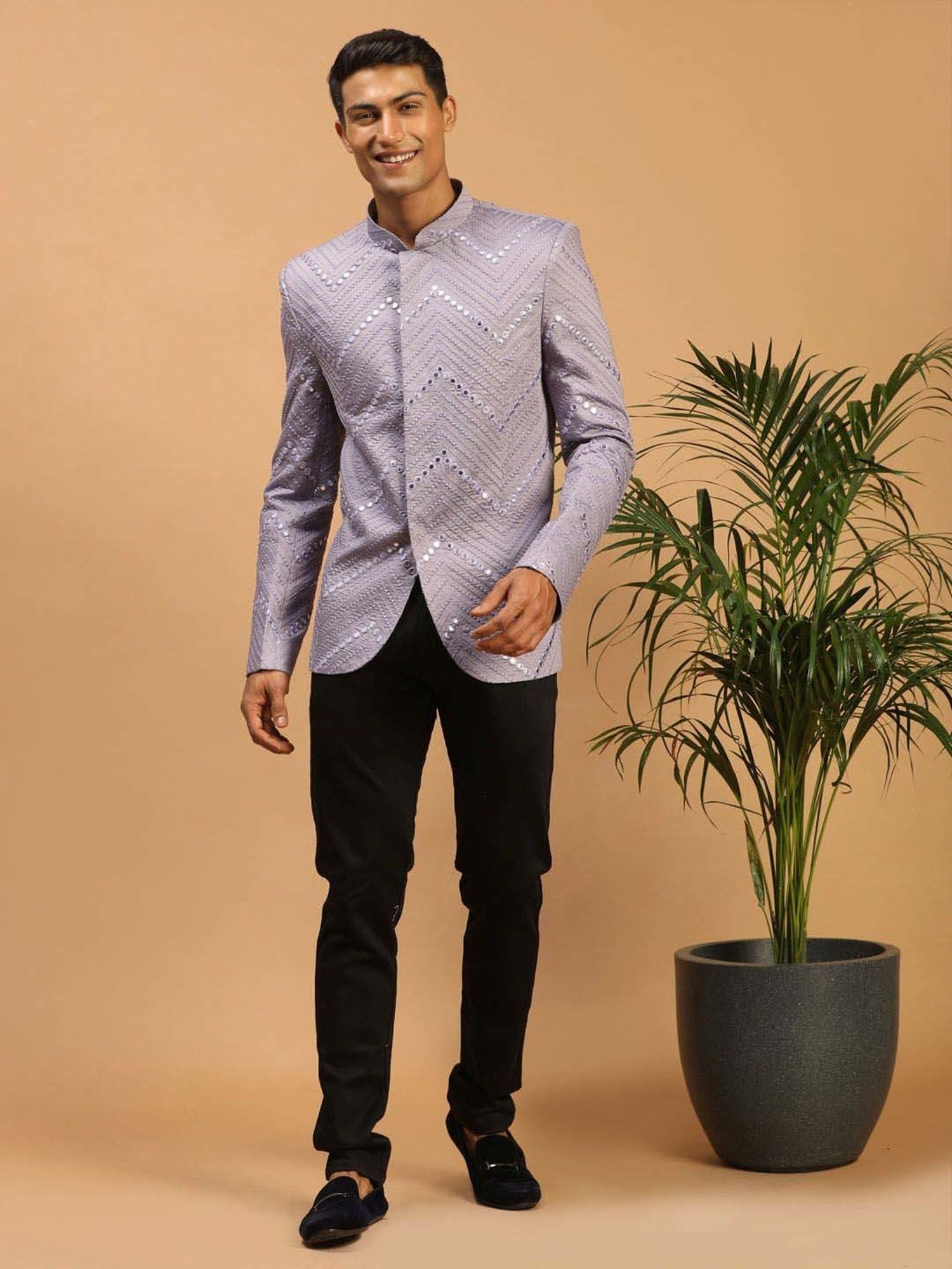 Vastramay Purple Regular Fit Embellished Ethnic Blazer