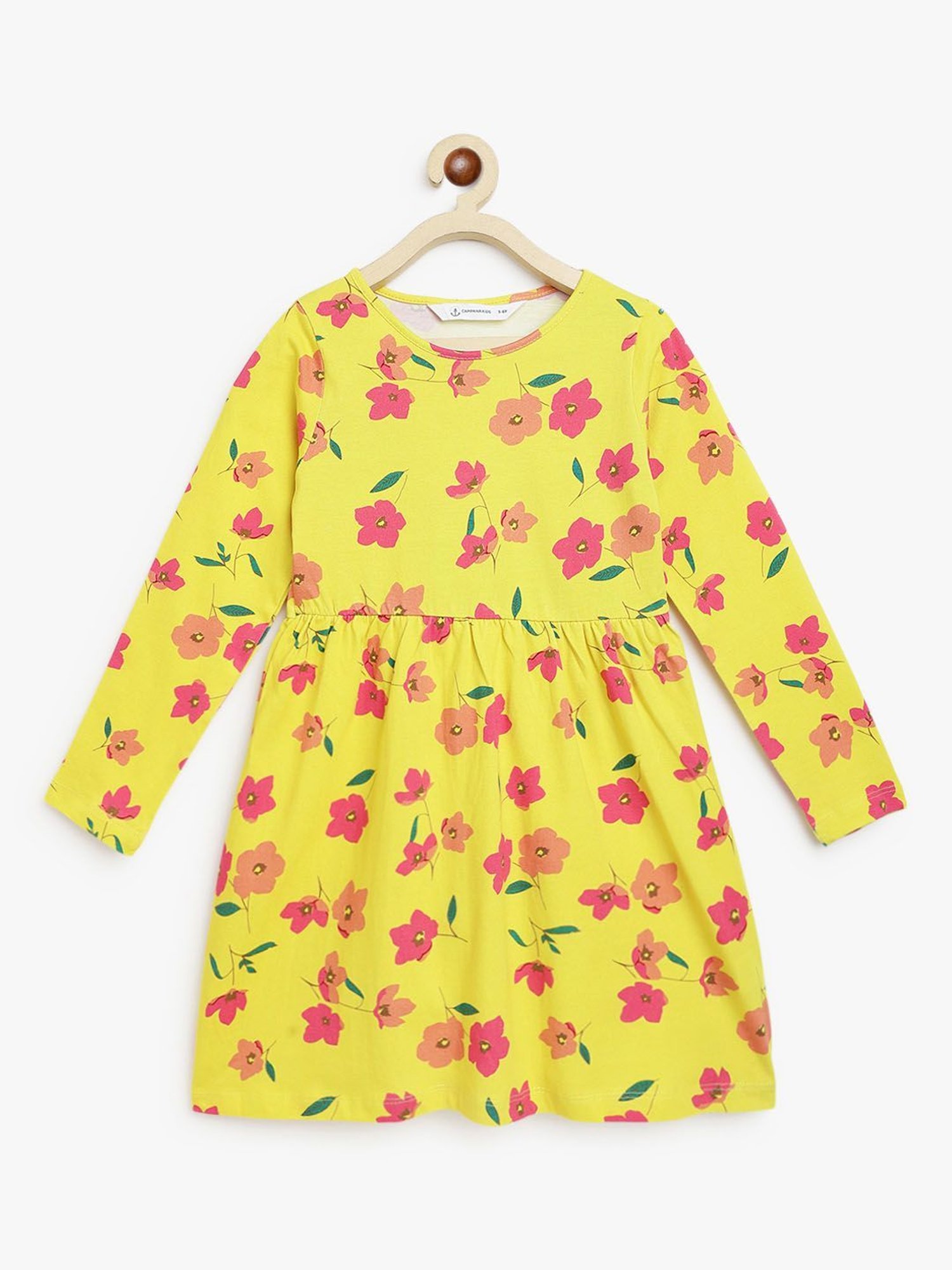 Campana Kids Yellow Floral Print Full Sleeves Dress