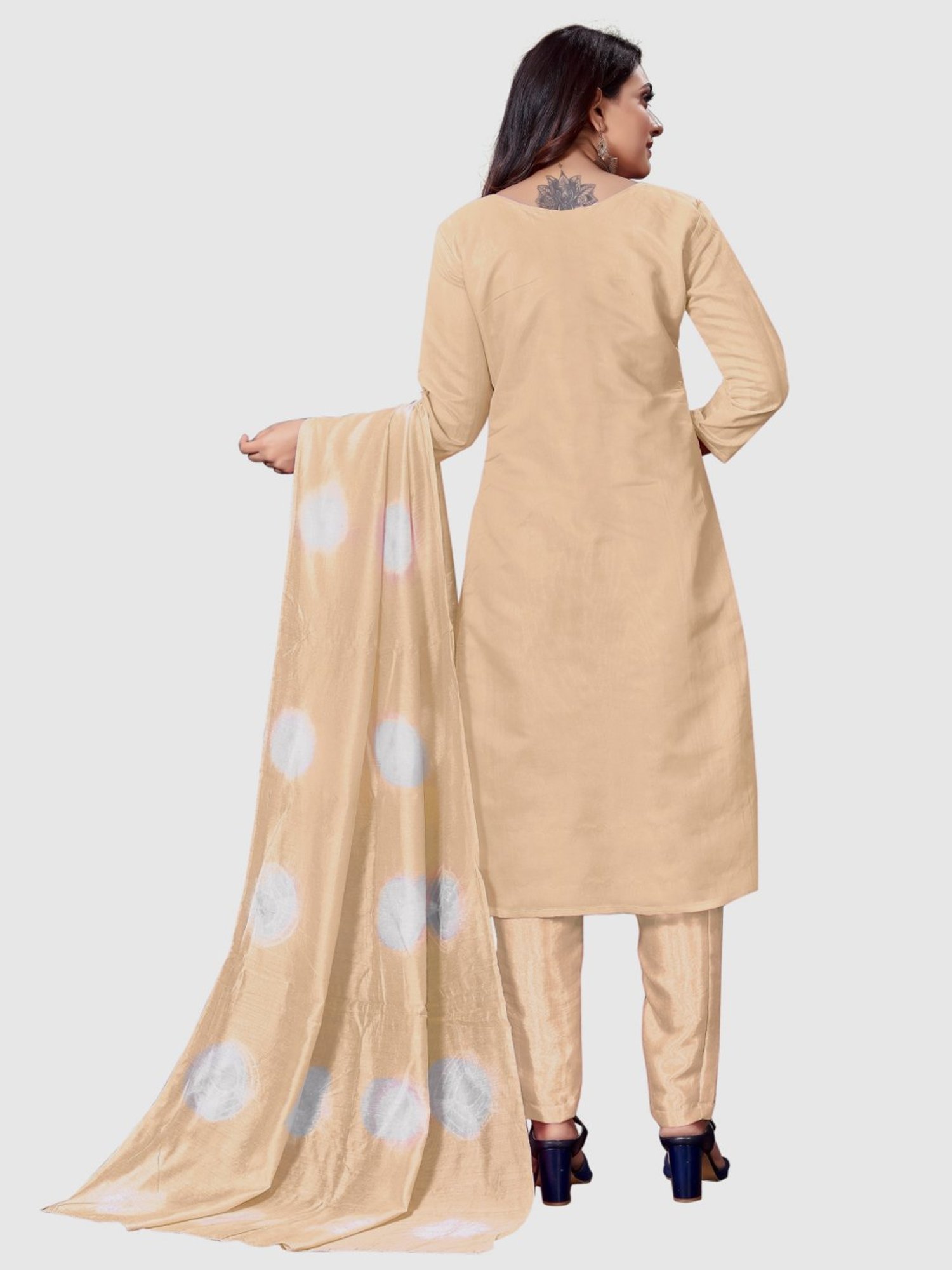 APNISHA Beige Embroidered Unstitched Dress Material