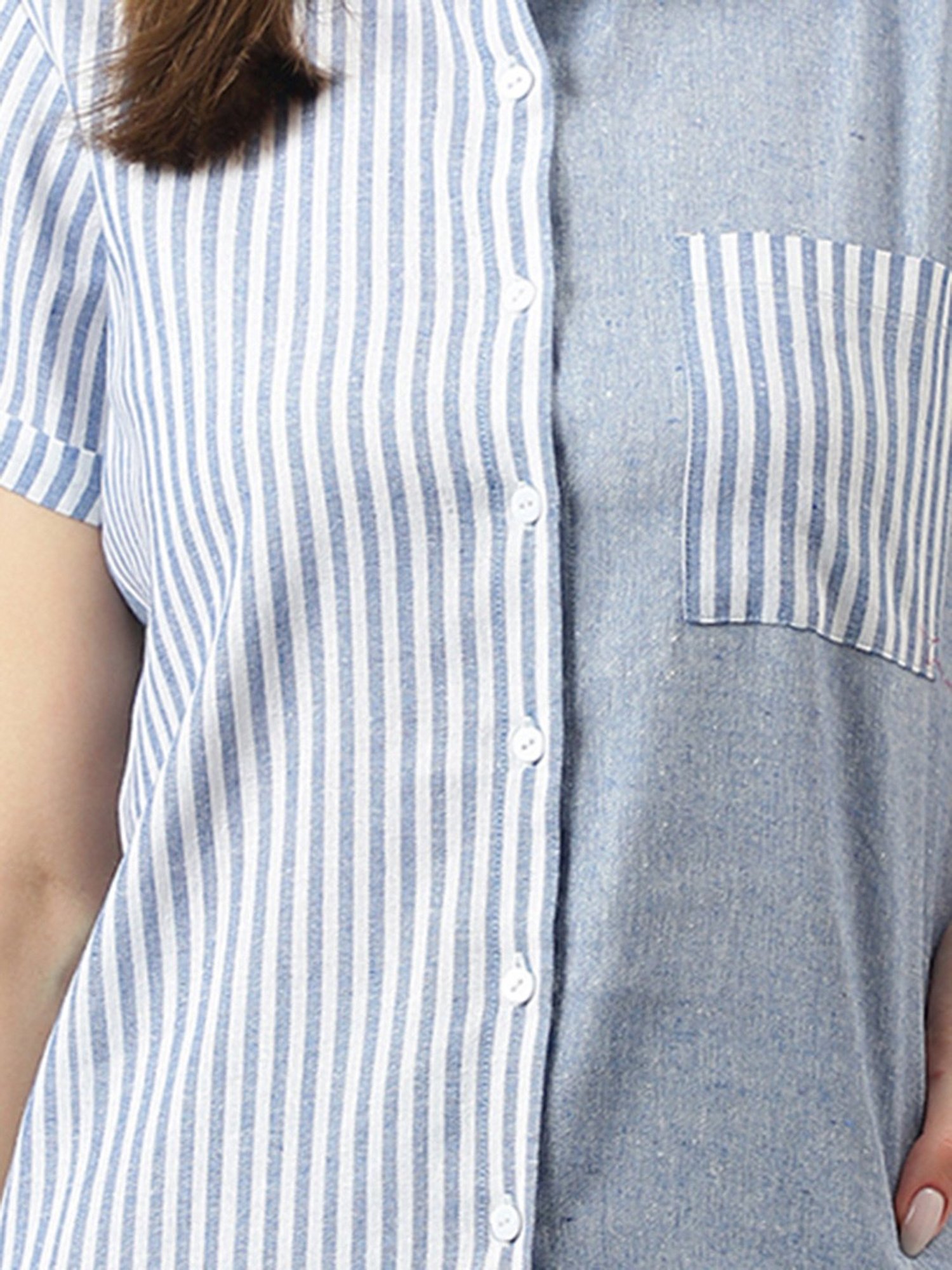 KERI PERRY Blue Cotton Striped Shirt