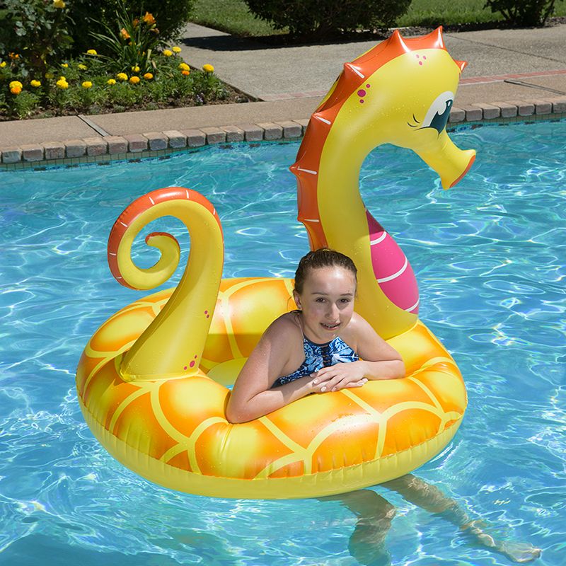 Swim Central Inflatable Yellow and Orange Seahorse Swimming Pool Ring Tube Float, 48-Inch