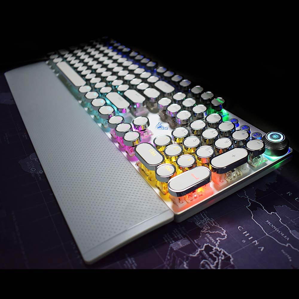 AULA F2088 True Mechanical Gaming Keyboard Multimedia Alloy Lighting Knob 104 Keys Anti-Ghost Marco Programming, Dual-Core IC Chip Metal Panel Wired LED Backlit Keyboard for PC Game