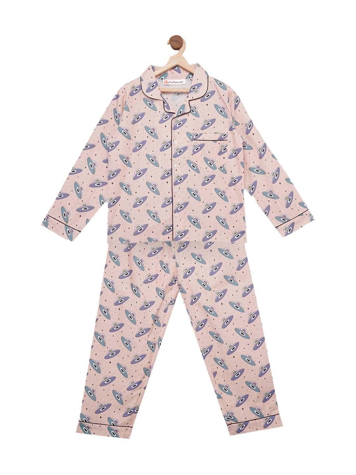Fluffalump Boys Multicolor Cotton Printed Nightwear Top & Pants Set
