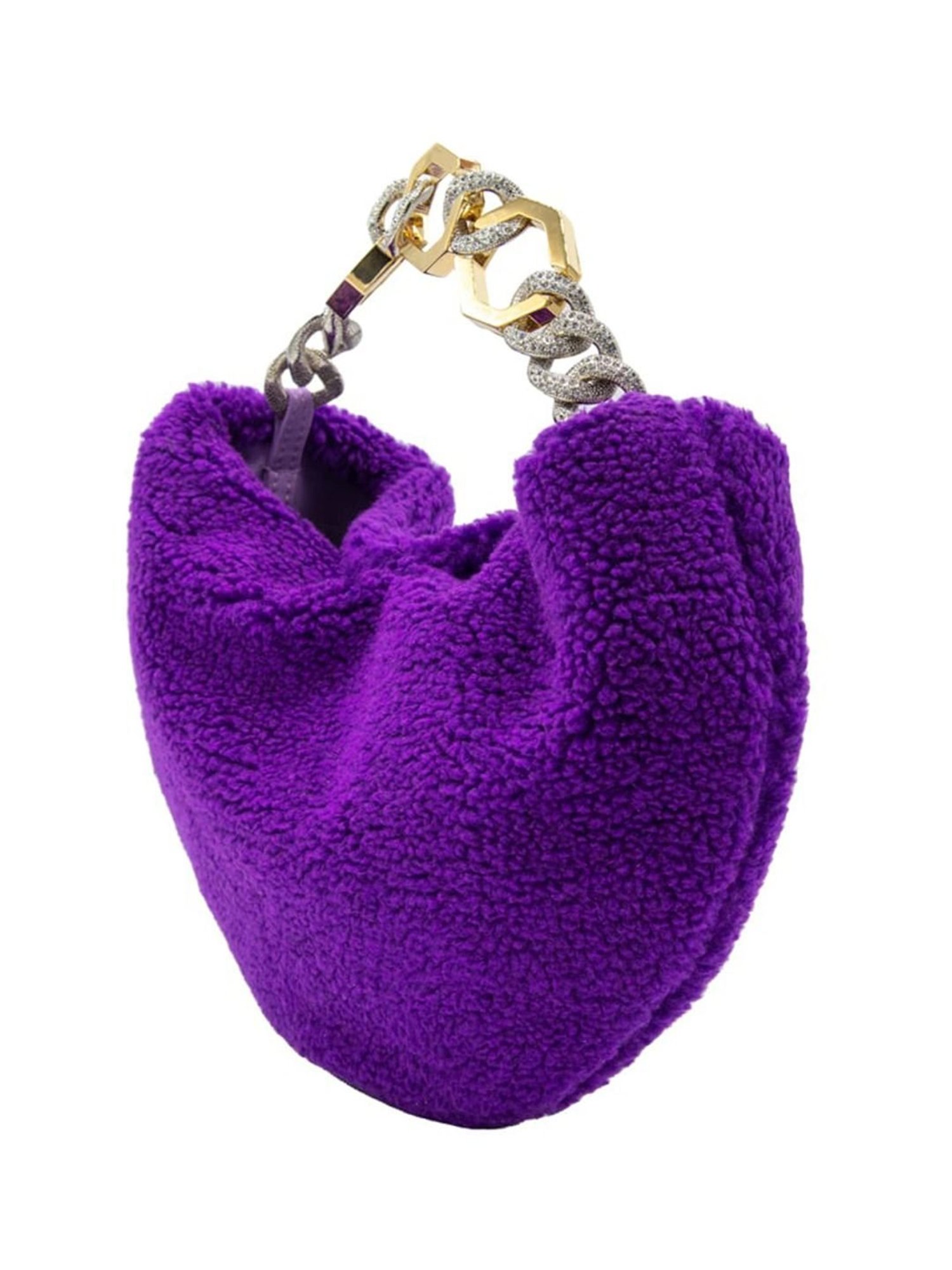 Gedebe Purple Teddy Fur Large Hobo Bag