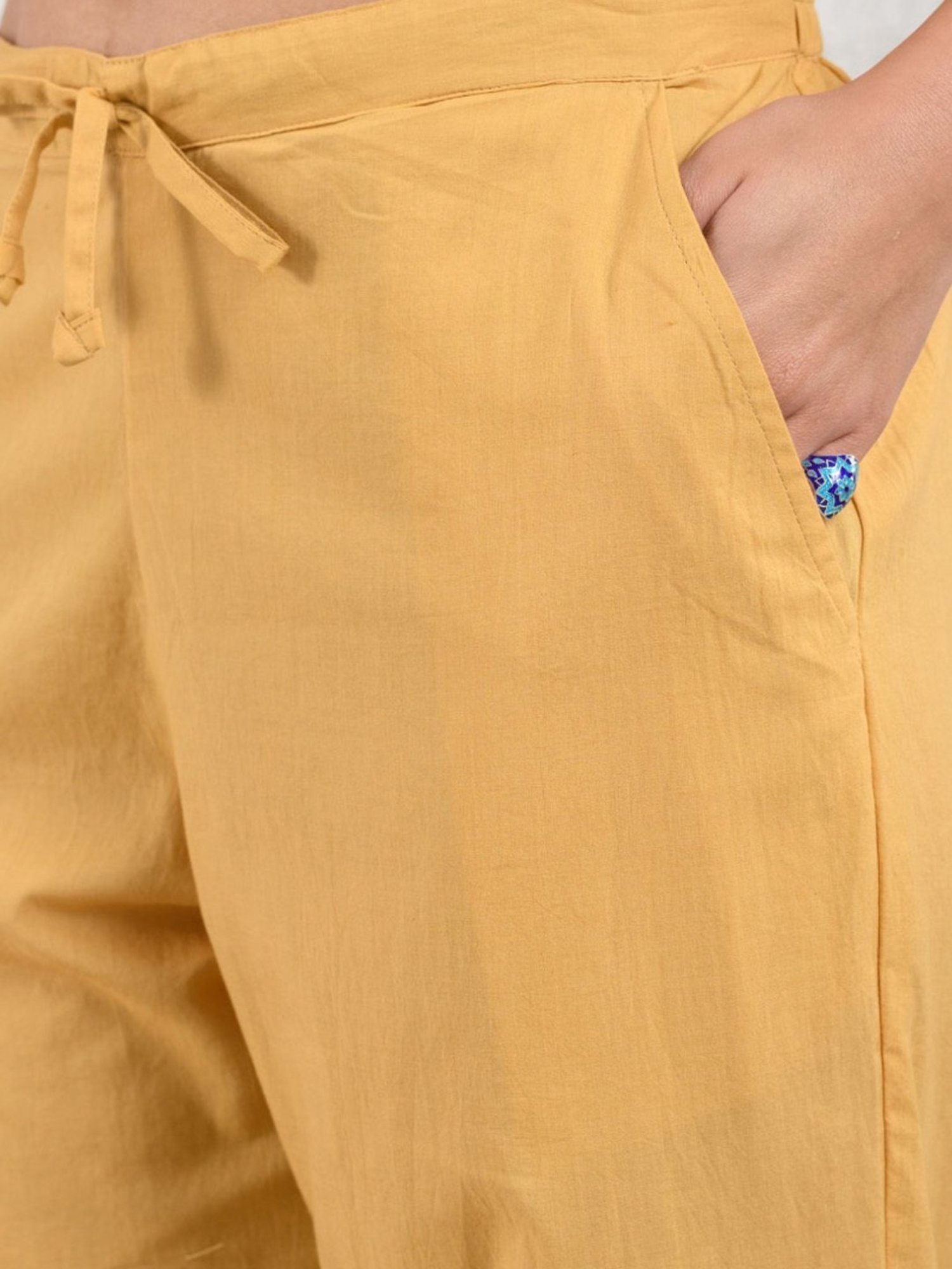 Prakriti Jaipur Mustard Pintucked Lace Pants