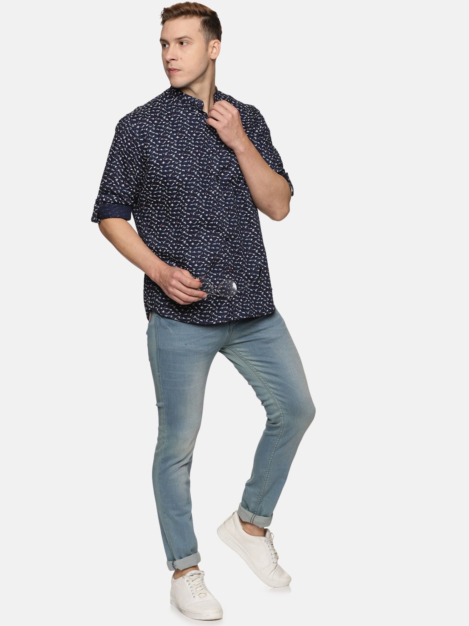 Don Vino Navy Slim Fit Printed Shirt