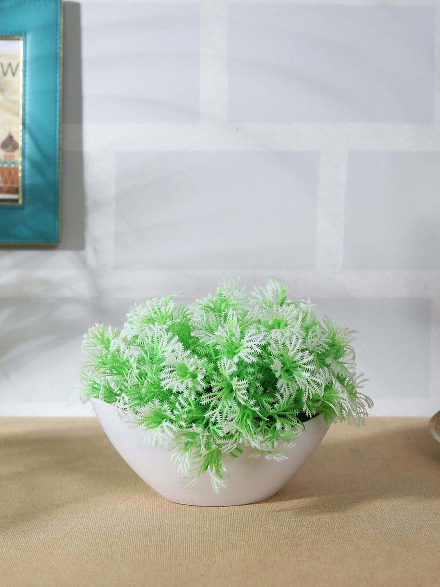 Foliyaj Green & Pink Plastic Artificial Plant With Leaves And Flowers