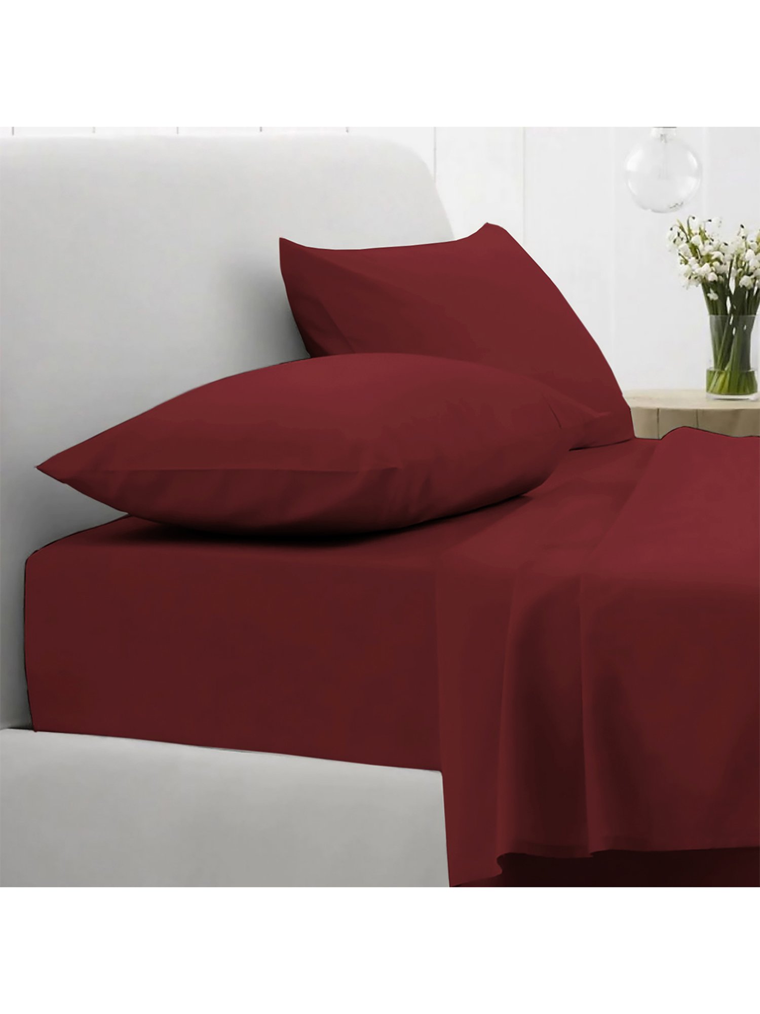 Pizuna Red 400TC Cotton Flat Bed Sheet with 2 Pillow Covers