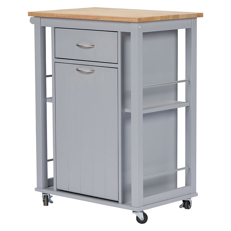 Yonkers Contemporary Kitchen Cart With Wood Top - Light Gray - Baxton Studio