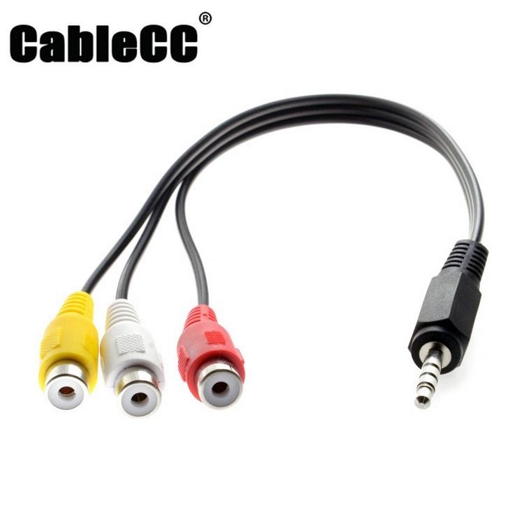 Cablecc 3.5mm 1/8" Male Stereo Car AUX to 3 RCA AV Female Cord Audio Video Composite Cable 20cm