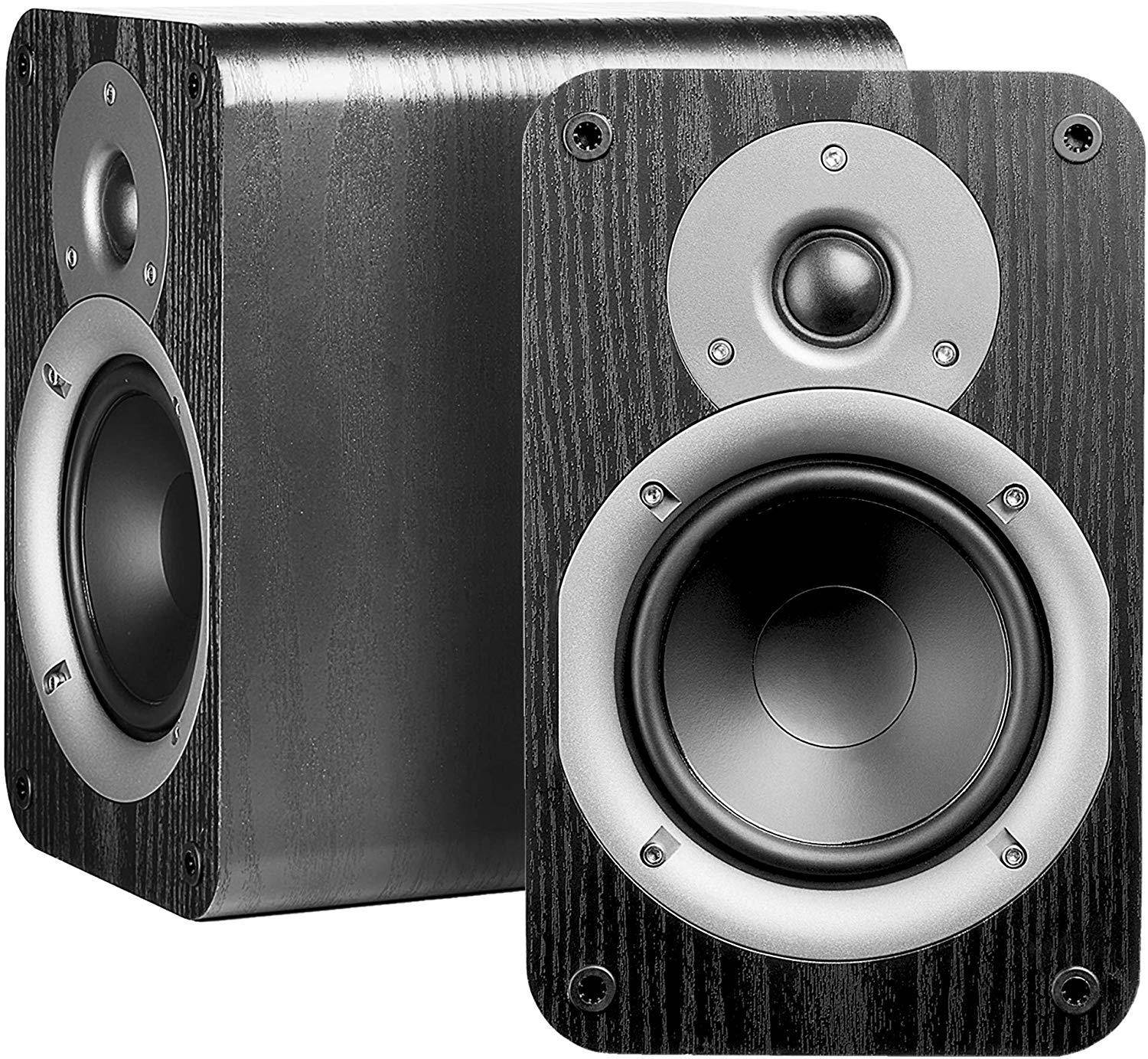 Nero Studio5 Dynamic Power Handling 100W Hi-Fi 5.25" Bookshelf Speakers, Black Wood Grain Design, Pair