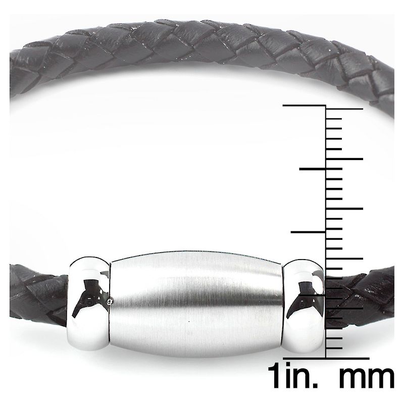 Men's West Coast Jewelry Stainless Steel Brushed Finish Black Braided Leather Bracelet