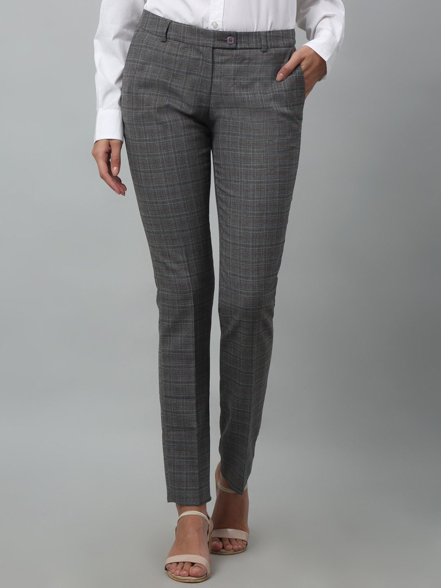 Crozo By Cantabil Black Checks Regular Fit Mid Rise Trousers