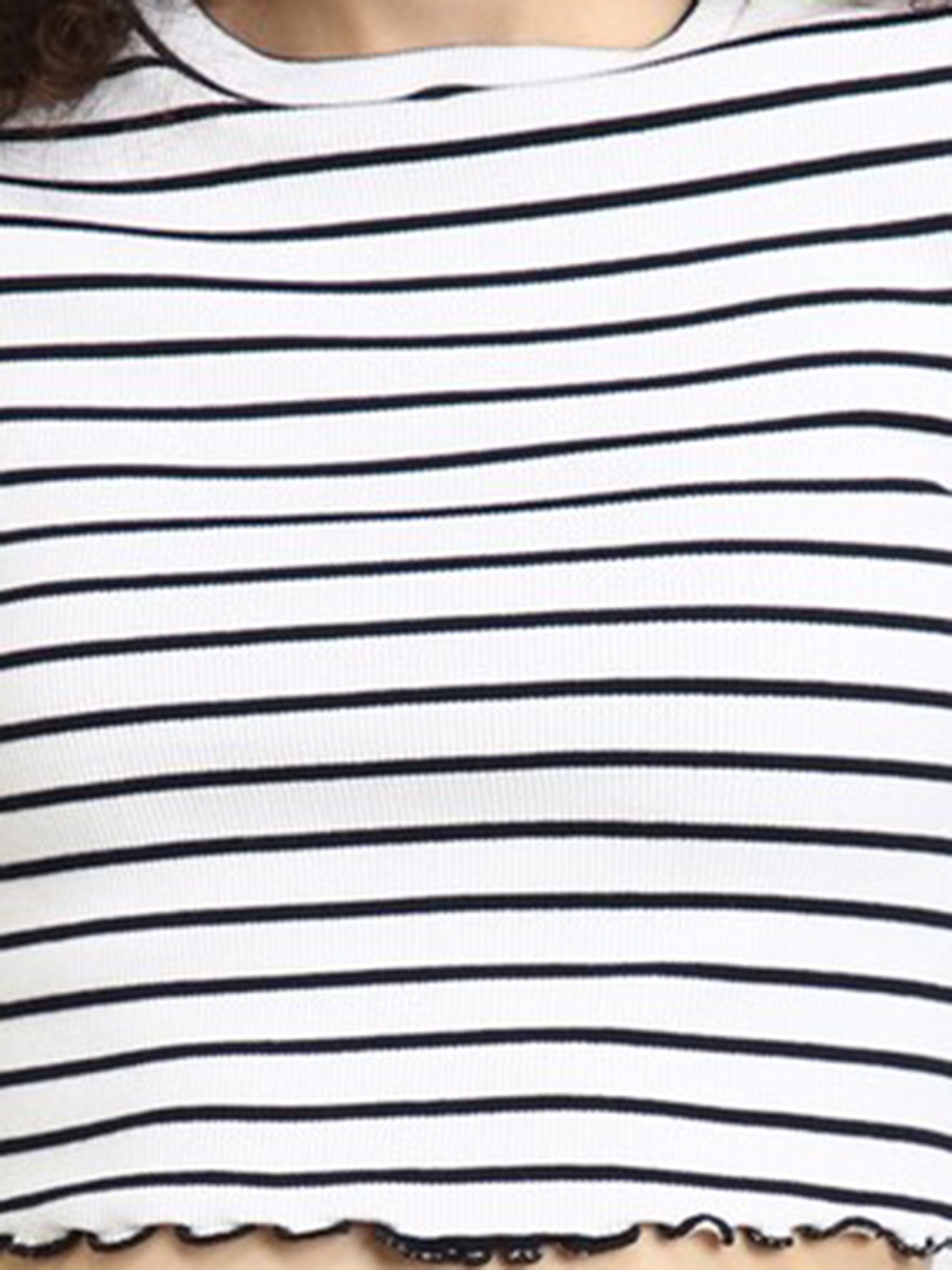Forever 21 White & Black Cotton Striped Crop Top