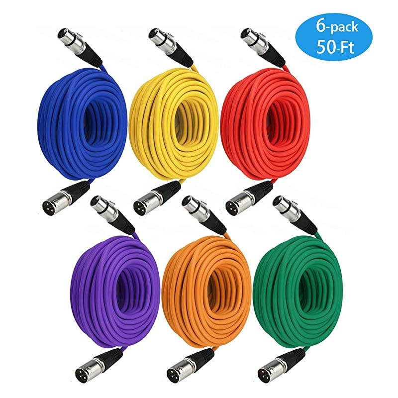 XLR Cable Colored Microphone Patch Cable 50 feet XLR Male to Female mic Cables6Pack 3 pin Double Shielded Balanced DMX CablesXLR Cables