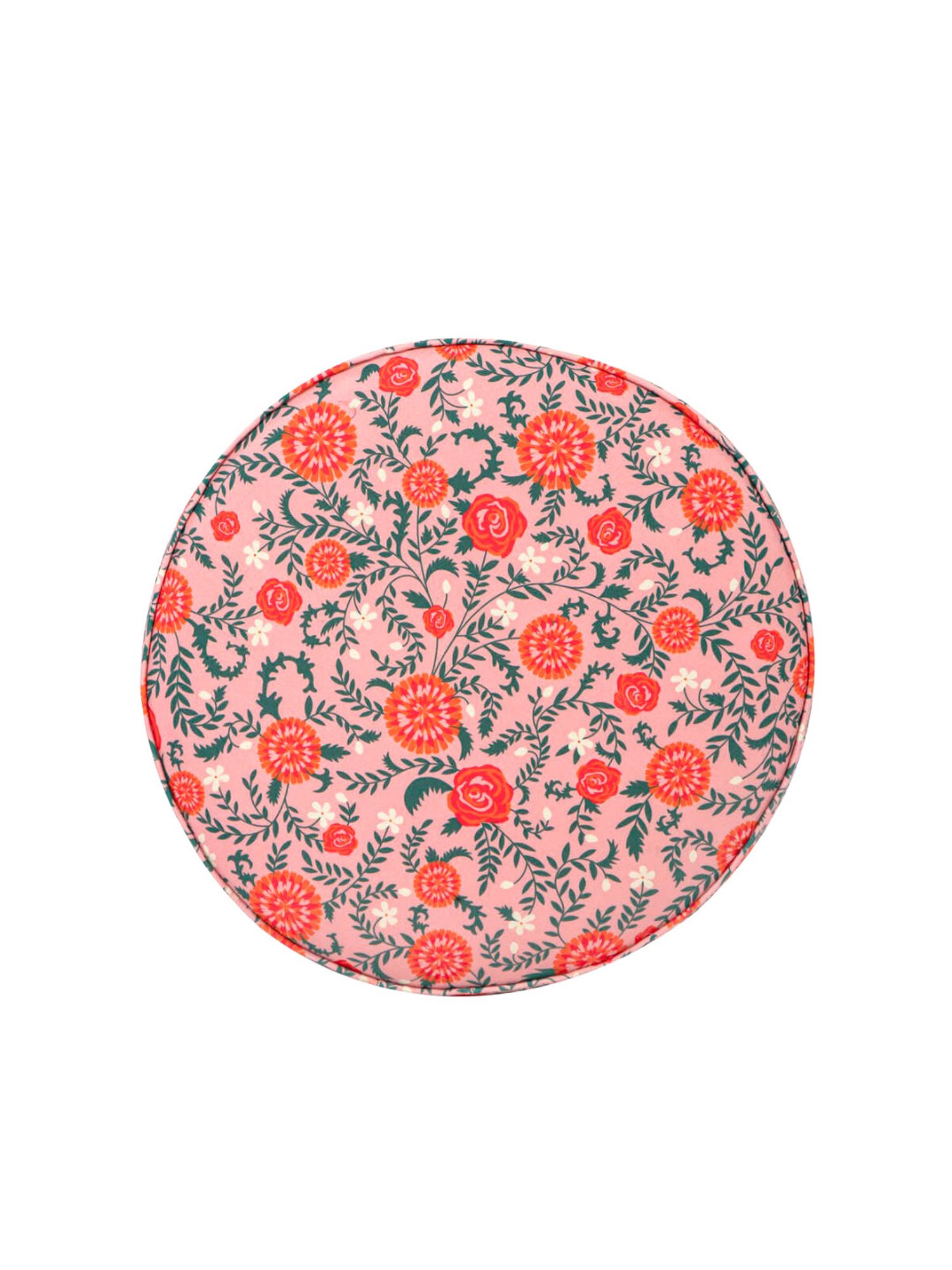 Chumbak French Earthy Floral Pink Wood Ottoman