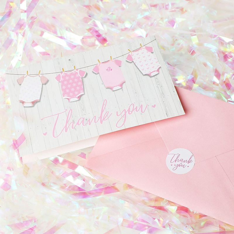60-Pack Baby Shower Thank You Cards for Girl, Gender Reveal Parties, Pink Envelopes & Sticker Included