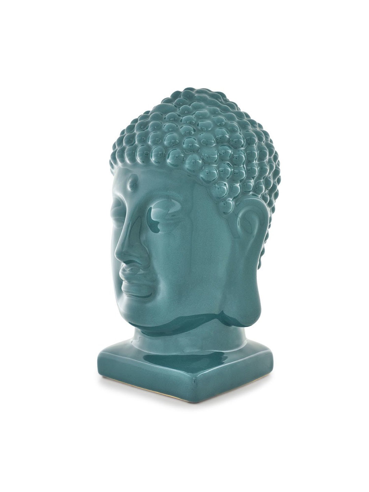 Pure Home and Living Teal Ceramic Buddha Head With Base Sculpture