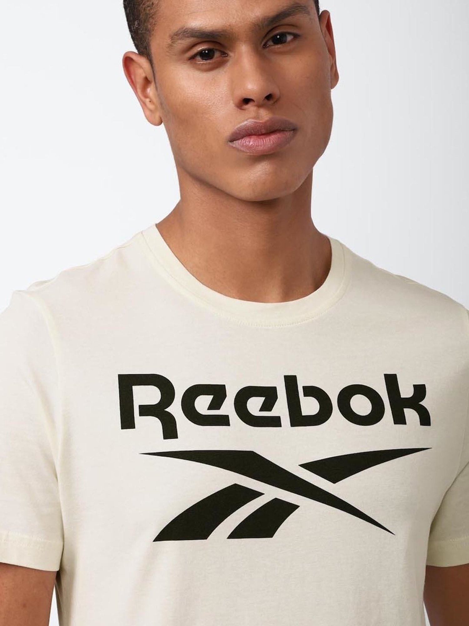 Reebok Beige Cotton Slim Fit Printed T-Shirt