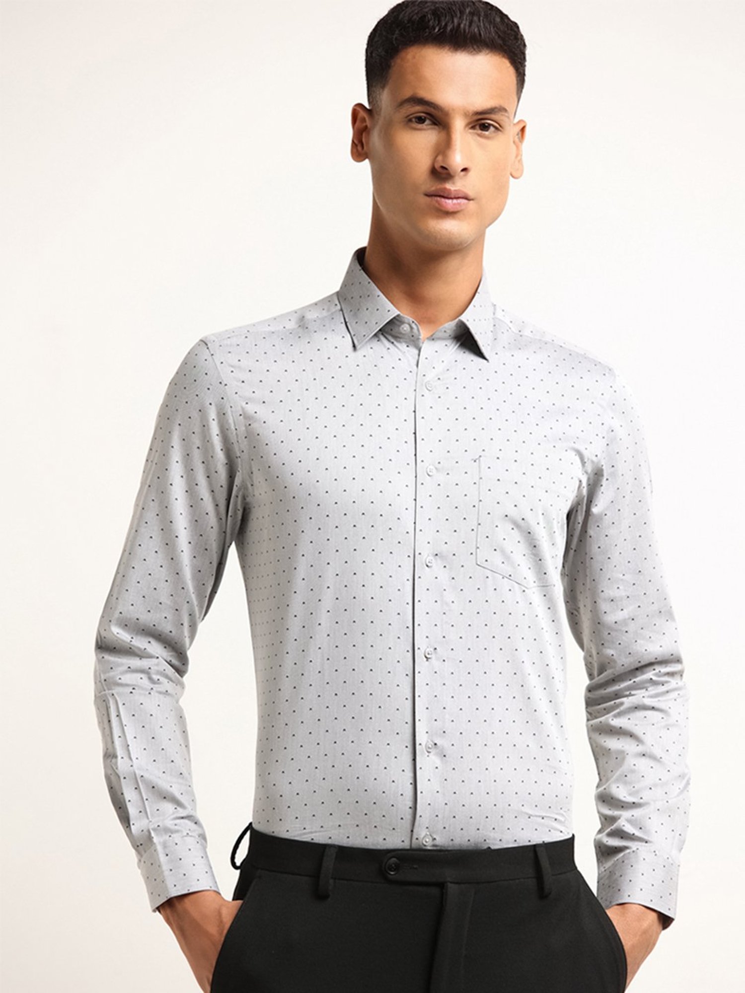 WES Formals by Westside Grey Printed Slim Fit Shirt