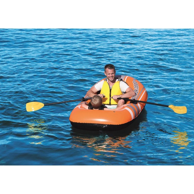 Bestway 61062E Kondor 2000 77 x 45 Inch Inflatable Single Person Water Raft Boat Set with 2 Oars and Foot Pump for Lakes, Pools and Rivers
