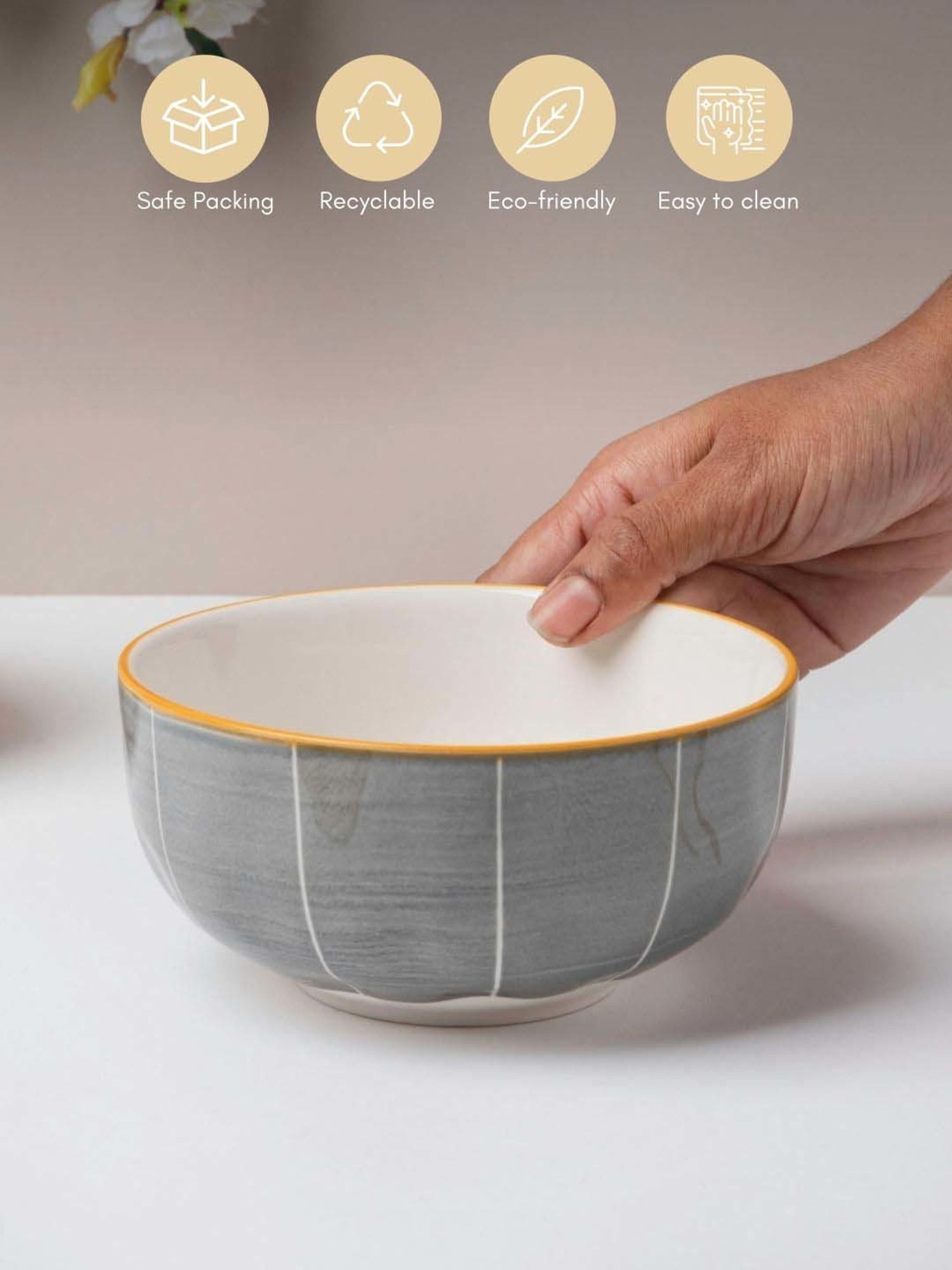 Nestasia Willow Dark Grey Microwave & Dishwasher Safe Ceramic Snack Bowl Large, 500ml