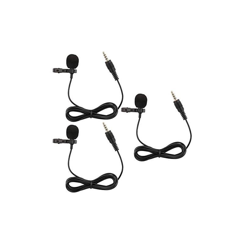 59 inch Wired Lavalier Lapel Microphone, 3Pack 3.5mm Portable Clip on Omnidirectional Mic Condenser for Recording Podcast PC Laptop Android iPhone YouTube Interview ASMR