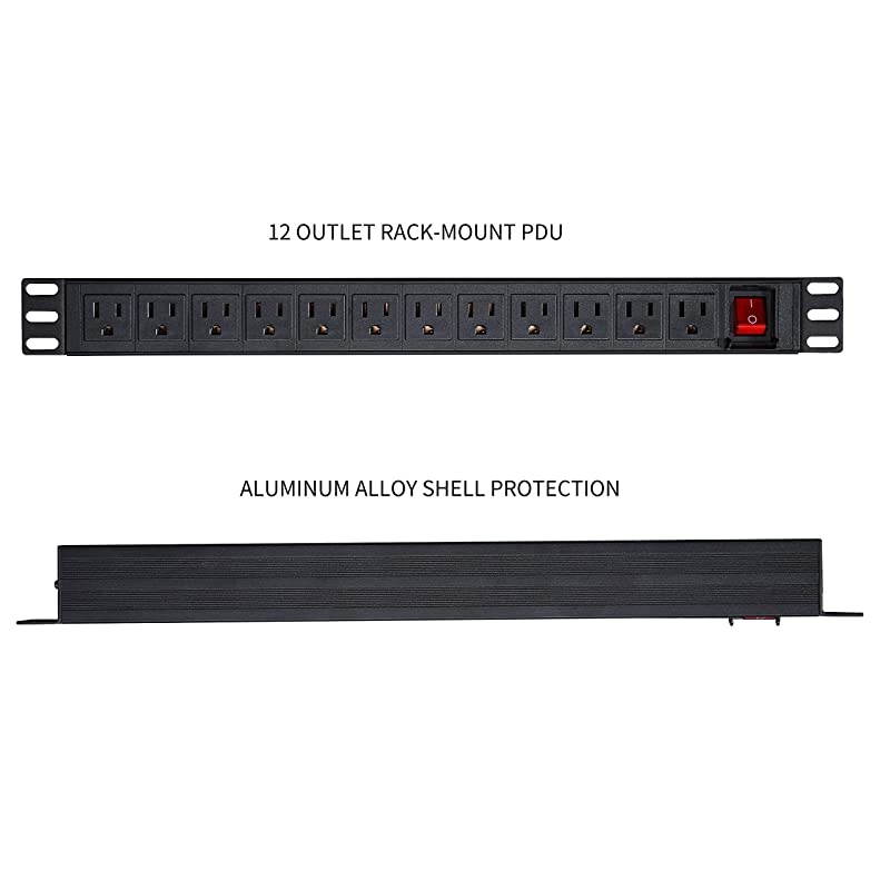 Network Grade 12 Right Angle Outlets Rackmount PDU Power Strip with 6ft Cord Surge Protector 15A125V Black