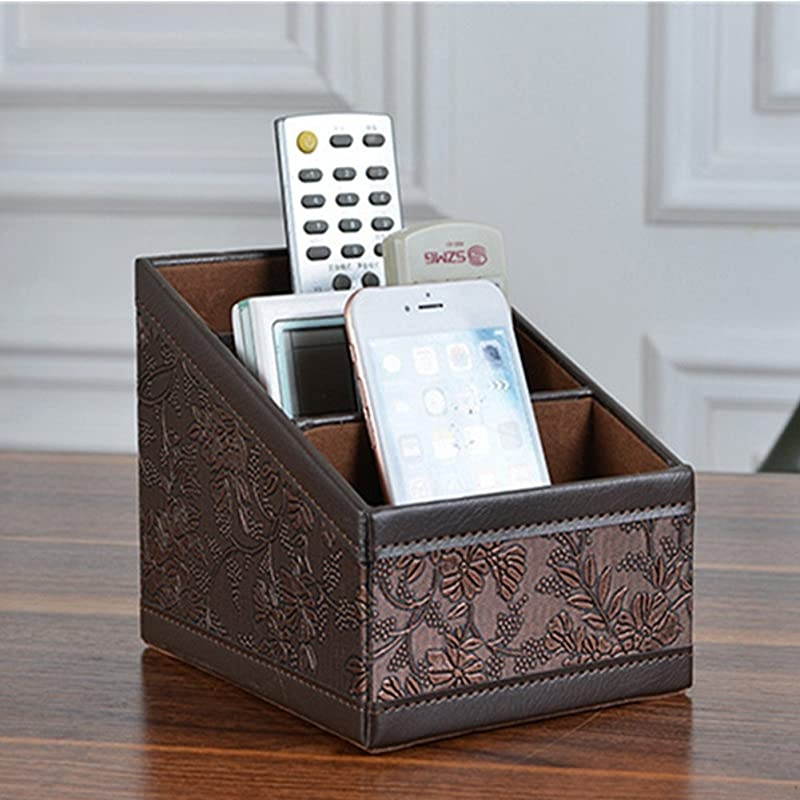 PU Leather Remote Control Holder Storage Container for TV Remote Phone Caddy Eyeglasses