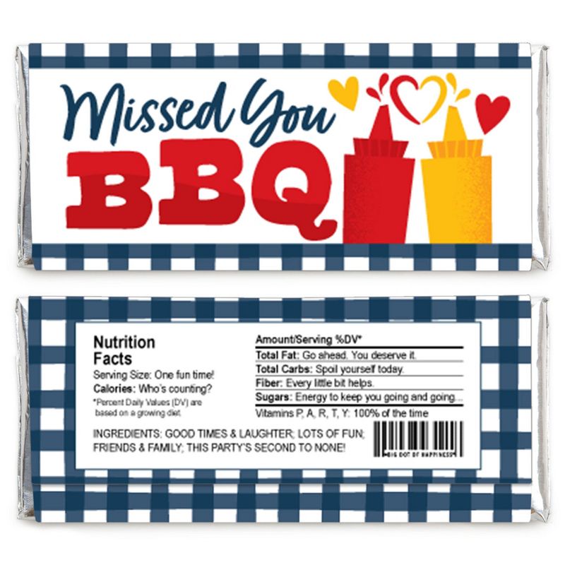 Big Dot of Happiness Missed You BBQ - Candy Bar Wrapper Backyard Summer Picnic Party Favors - Set of 24