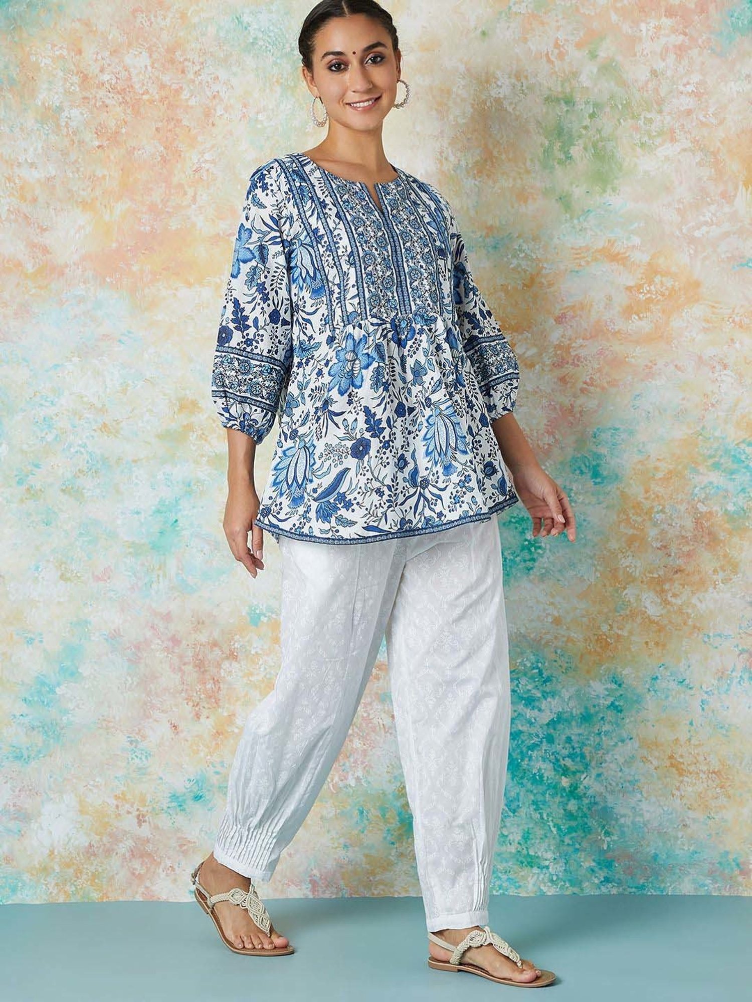 Melange by Lifestyle Off-White Cotton Printed Pants