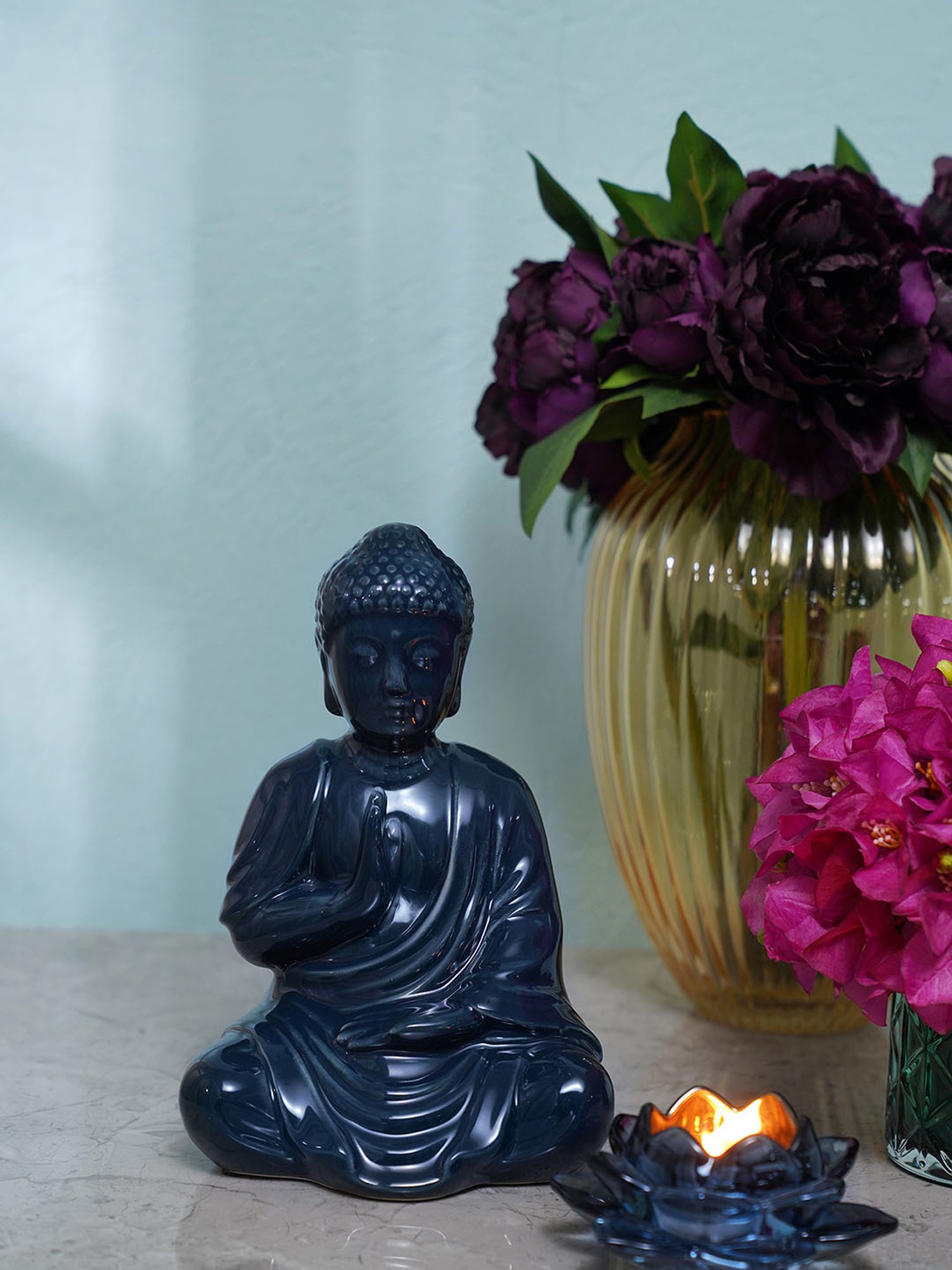 Pure Home and Living Dark Blue Ceramic Sitting Buddha Figurine