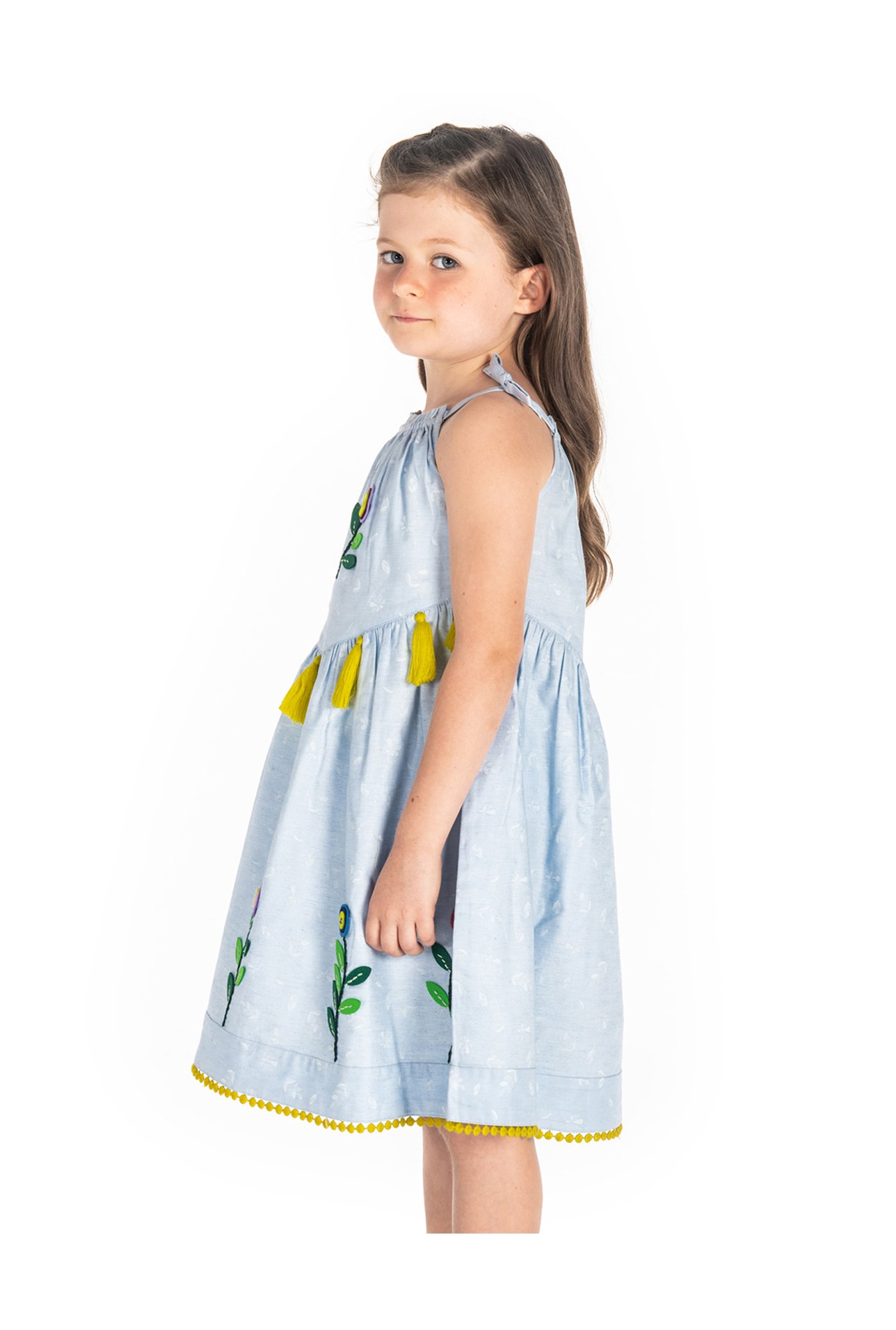 Cherry Crumble By Nitt Hyman Kids Blue Embroidered Dress