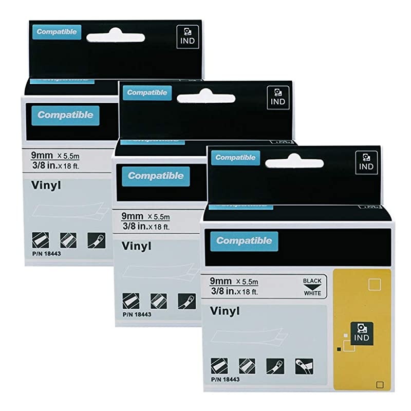 Compatible Industrial Label Tapes Replacement DYMO 18443 Permanent Vinyl Label Tapes 38quot for DYMO Rhino 4200 5200 5000 6000 Label Maker and More Black on White 38 Inch x 18 Feet