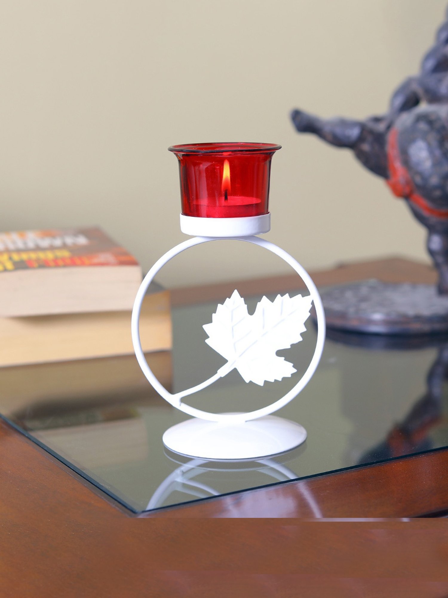 HOSLEY White Iron Tealight Candle Holder