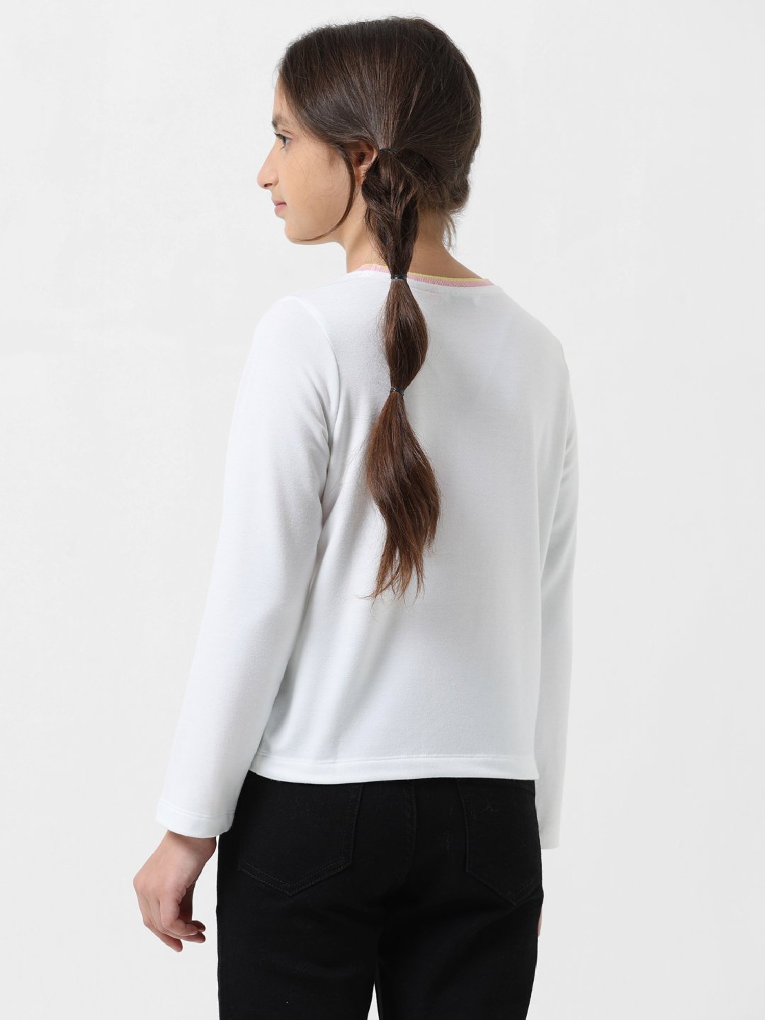 VERO MODA GIRL White Printed Full Sleeves T-Shirt