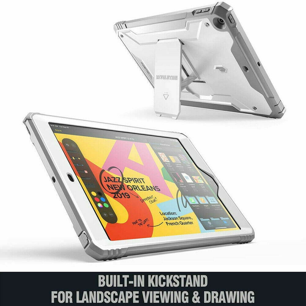 For Apple iPad 10.2 Tablet Case Rugged Shockproof Hybrid Kickstand Cover White