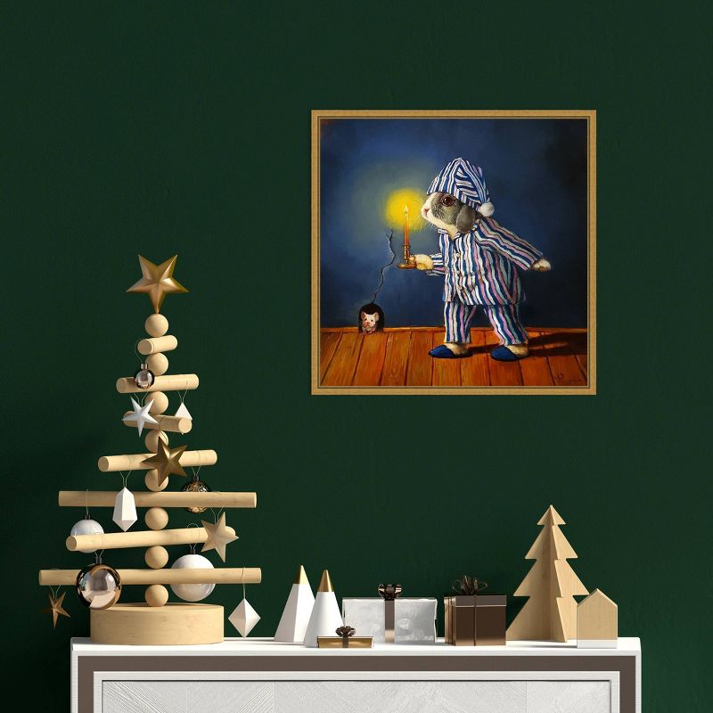 16" x 16" The Night Before Christmas Mouse by Lucia Heffernan Framed Canvas Wall Art - Amanti Art