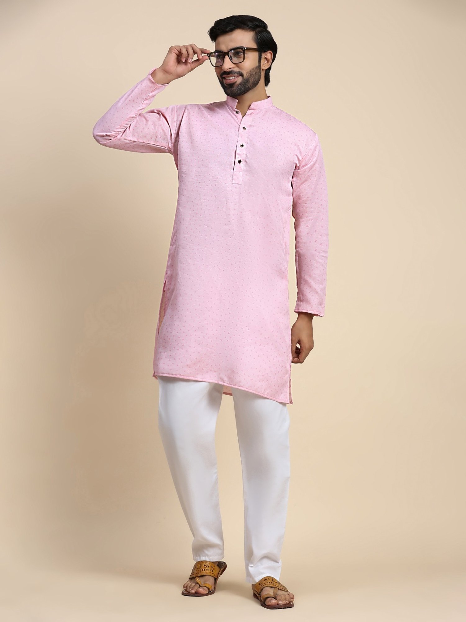 Pro-Ethic Style Developer Pink & White Cotton Regular Fit Printed Kurta Bottom Set