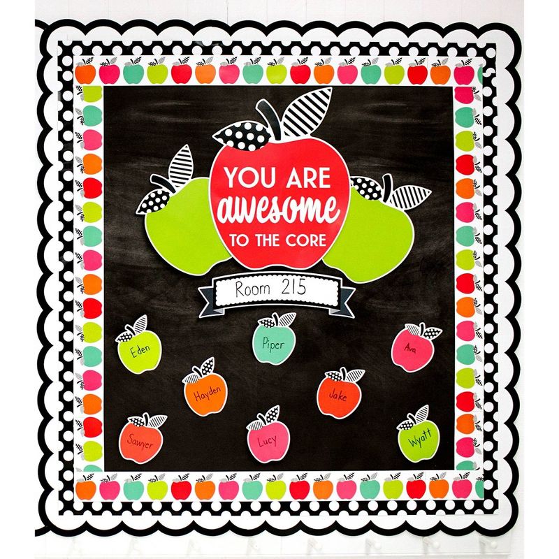 12pk 36ft Schoolgirl Style Apples Classroom Borders Black White and Stylish Brights - Carson Dellosa