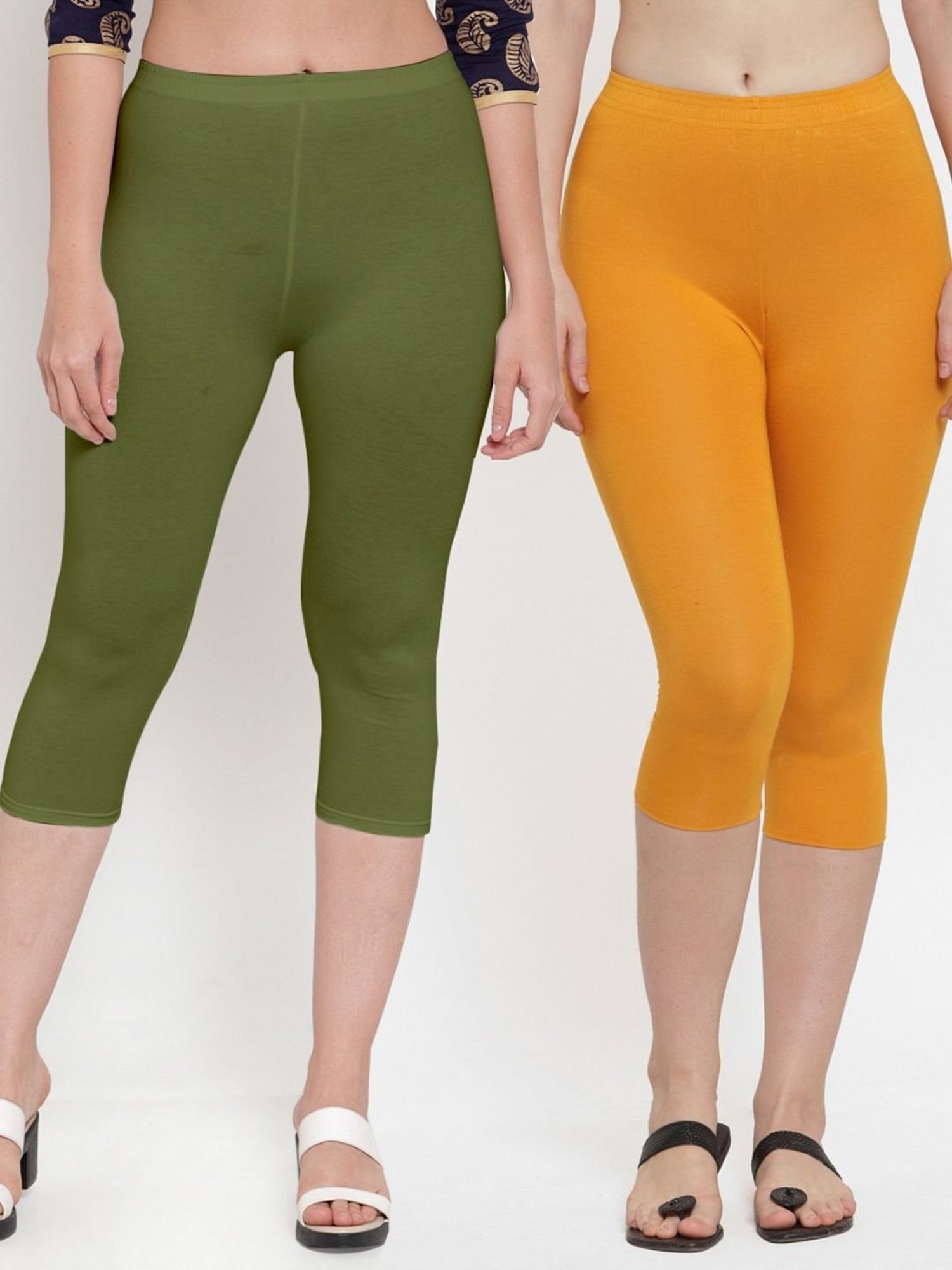 Gracit Green & Orange Mid Rise Capris - Pack Of 2