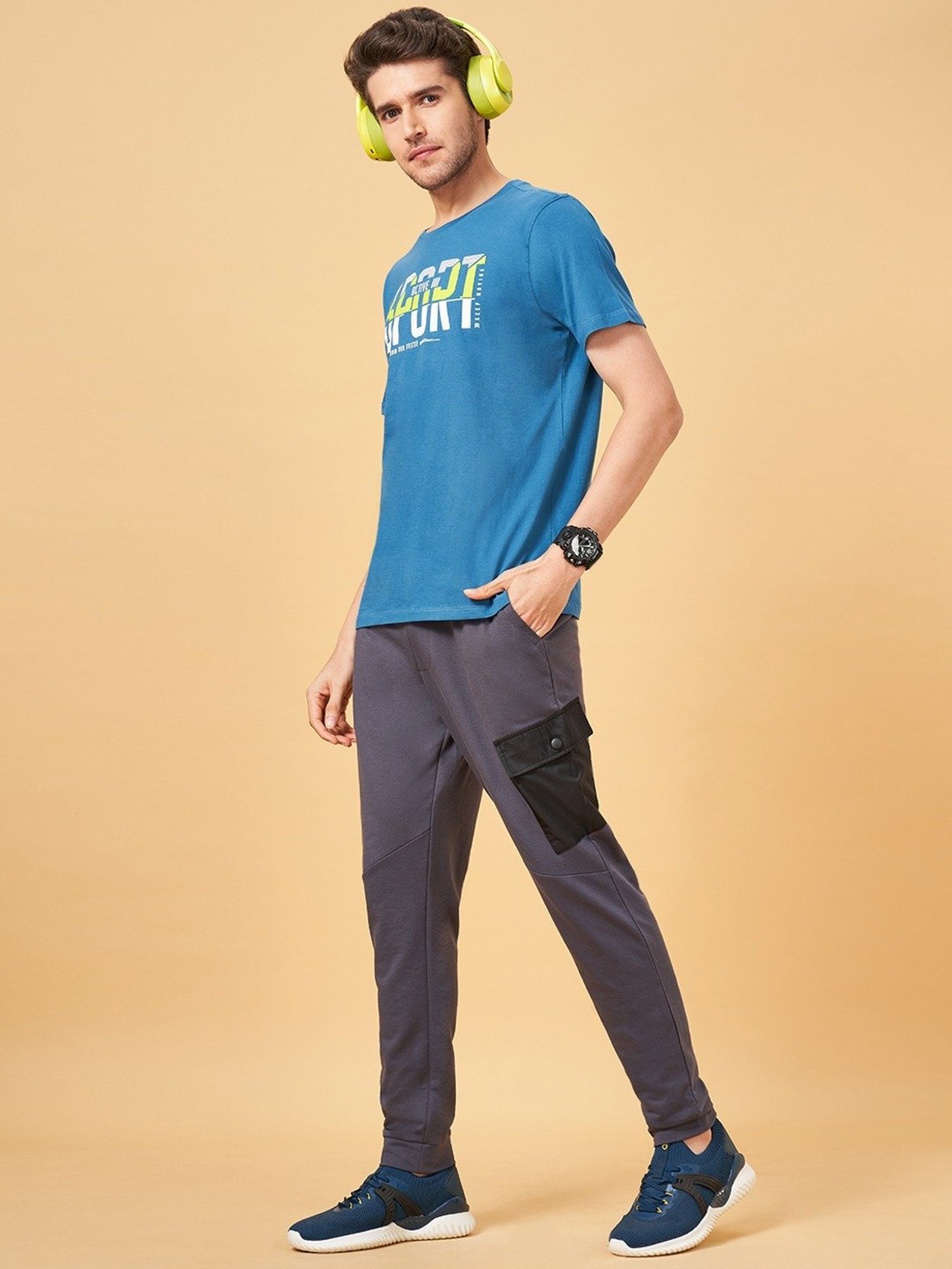 Ajile by Pantaloons Coronet Blue Cotton Slim Fit Printed T-Shirt