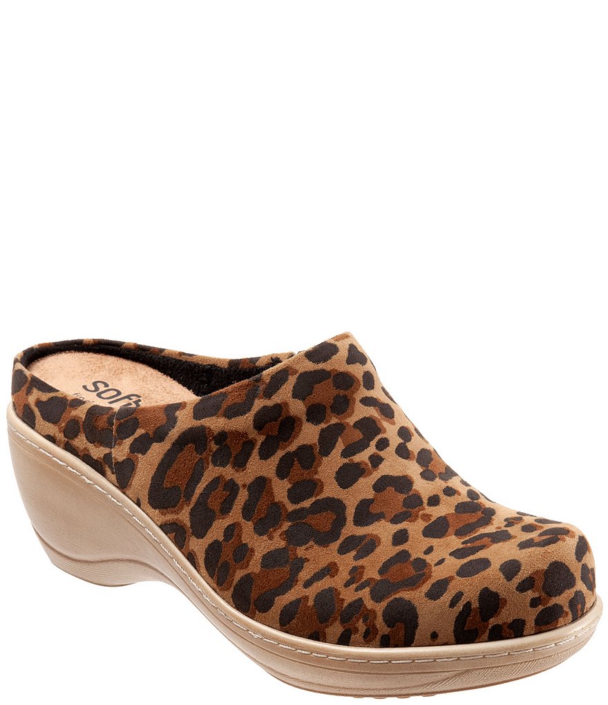 Softwalk Madison Cheetah Print Fabric Slip-On Clogs