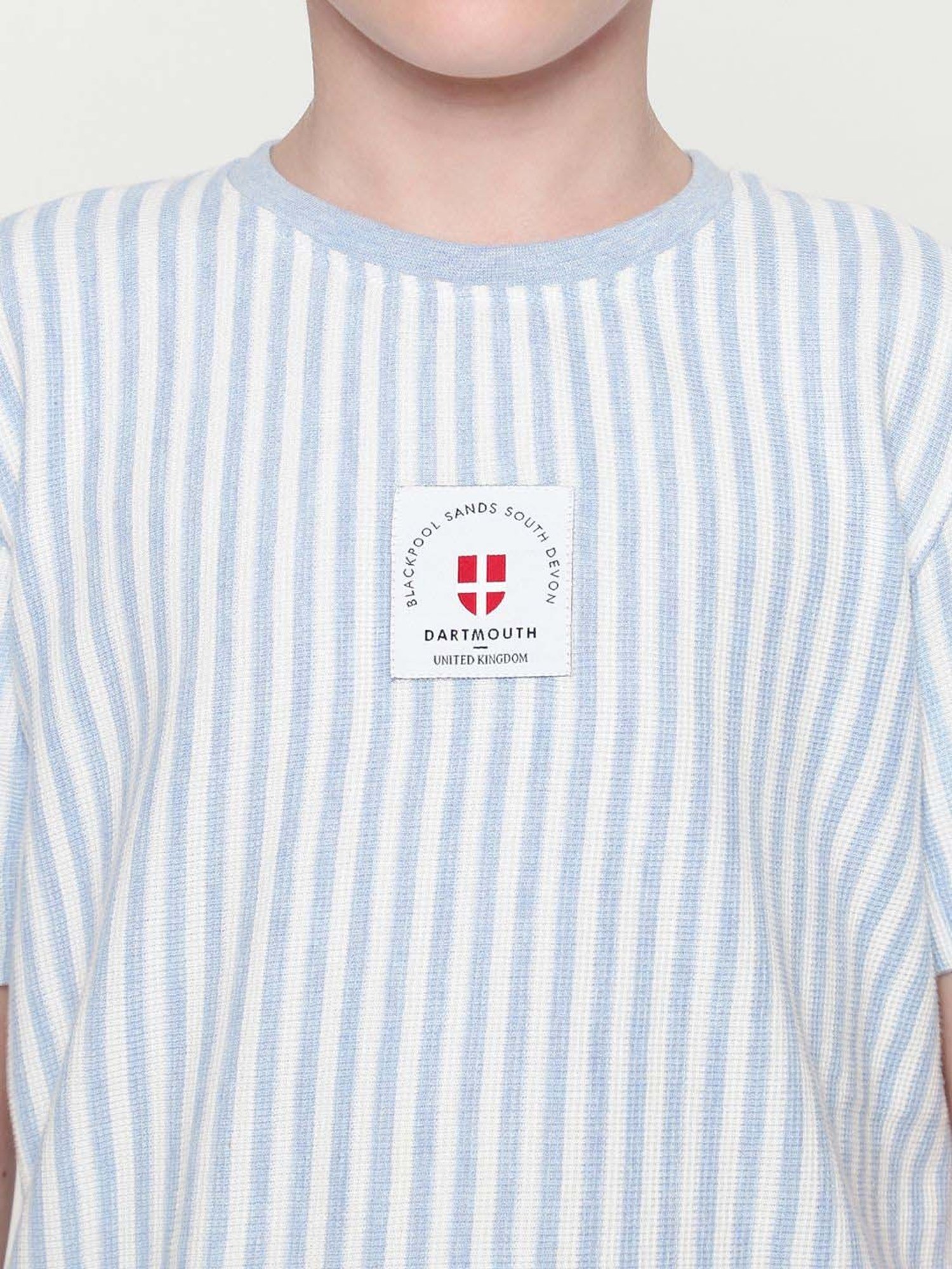 Octave Kids Sky Melange Cotton Striped T-Shirt